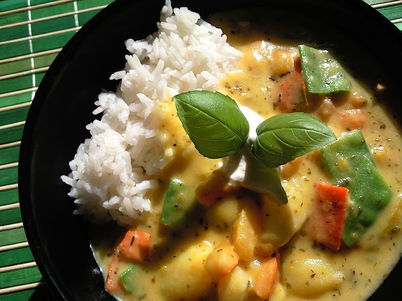 Kürbis-Kartoffel-Gemüse-Curry mit Reis - Rezept
